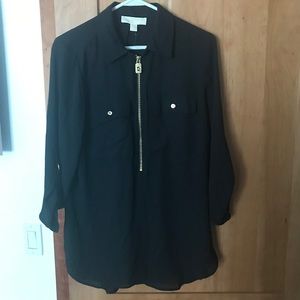 NWT Michael Kors black 3/4 sleeve gold zip top medium